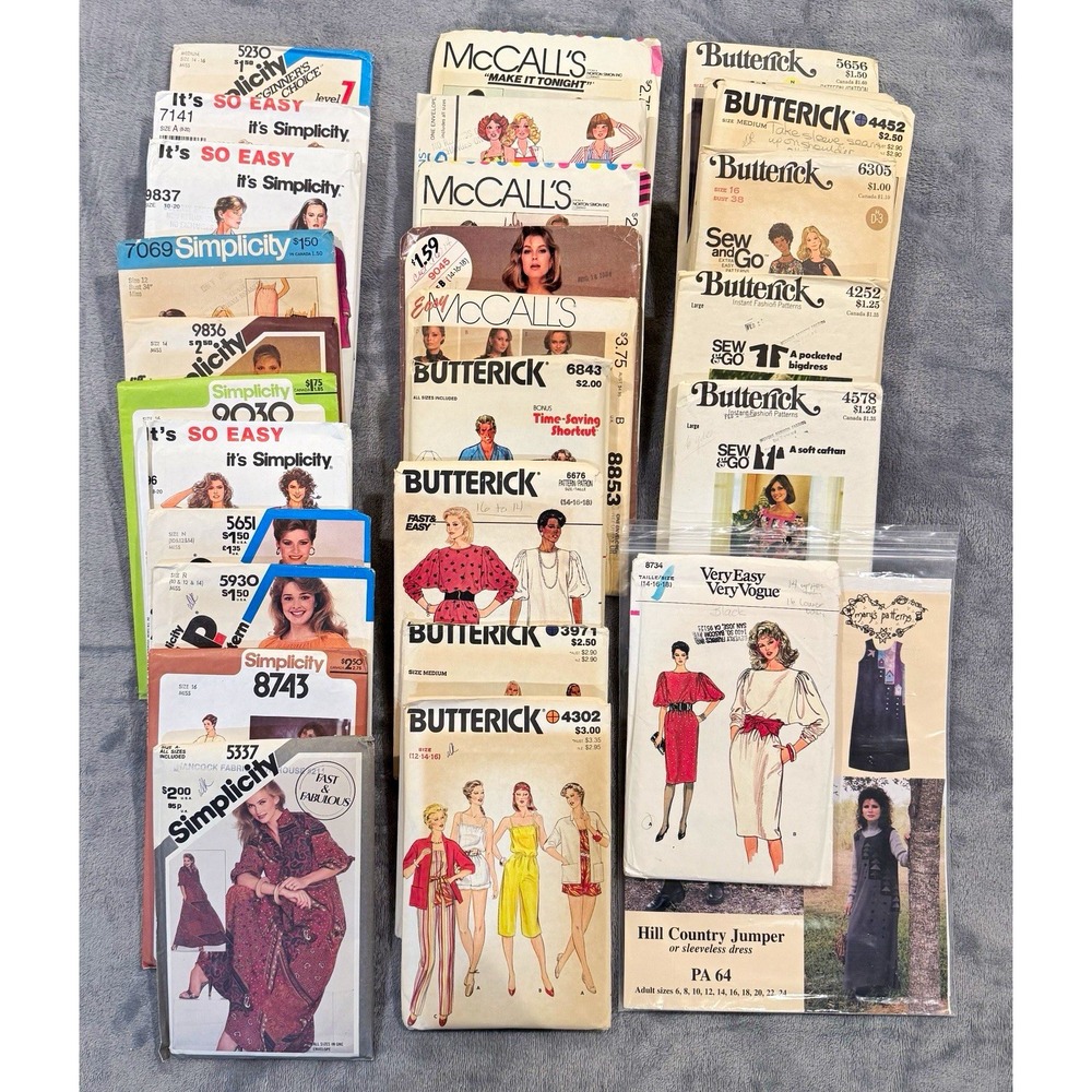 28 Vintage Sewing Patterns Lot Simplicity McCall’s Butterick Vogue 70s 80s Women